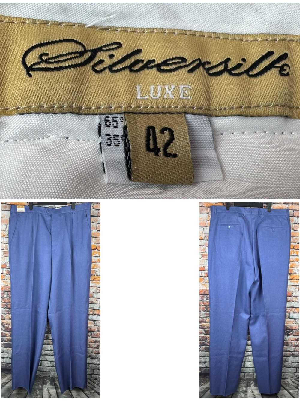 Vintage Silversilk Luxe Unhemmed Petrol Blue Wide Leg Pants Size 42" x 37"